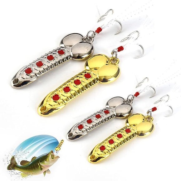 4PCS Fishing Spoons Hard Fishing Lures,Spoon Blade Swimbait with Feathers Fishing Hook,JoyFishing VIB Metal Sequin Spinning Lures,Sinking Spoons Micro Jigging Bait for Freshwater Fishing
