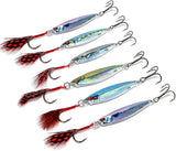 6PCS Fishing Lures Fishing Spoons,Sinking Metal Spoons Micro Jigging Bait,JoyFishing Vertical Fishing Jigs 0.53oz/0.7oz,Hard VIB Swimbait with Feather Hook for Bass Trout Freshwater Saltwater
