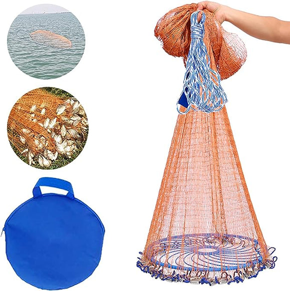 Handmade Saltwater cast nets for Fishing,Fishing Cast Net with Heavy Duty Real Zinc Sinker Weights for Bait,JoyFishing Tire Line Fish Heavy Duty Throw Net 4FT/5FT/6FT Radius Frisbee Fishing Nets