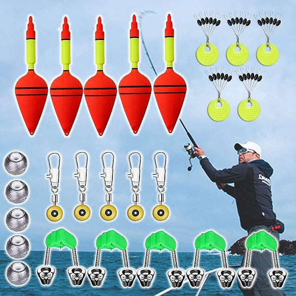 25pcs Snap Swivel Fishing Accessories,Fishing Gear Equipment with Ball Bearing Swivels Snaps,Night Fishing Rod Bait Alarm Bell,Fishing Floats,Lead Block,Saltwater Freshwater Fishing Tackle