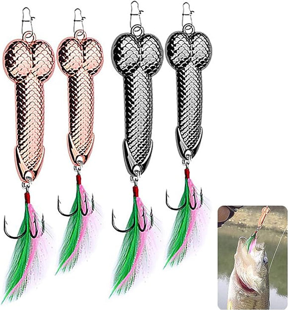 4PCS Fishing Lures Fishing Spoons,Special Shaped Hard Metal Sequin Fishing Jigs Baits,JoyFishing Spoof Gifts Wobble Feathers Fishing Hook for Freshwater Fishing Lovers