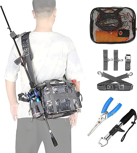 JoyFishing Fishing Tackle Bag with Rod Holders,Fishing Backpack Outdoor, Water-Resistant Fishing Bag,Fishing Gear Bag for Fishing, Camping,Hiking,Outdoor Sports(Camouflage)