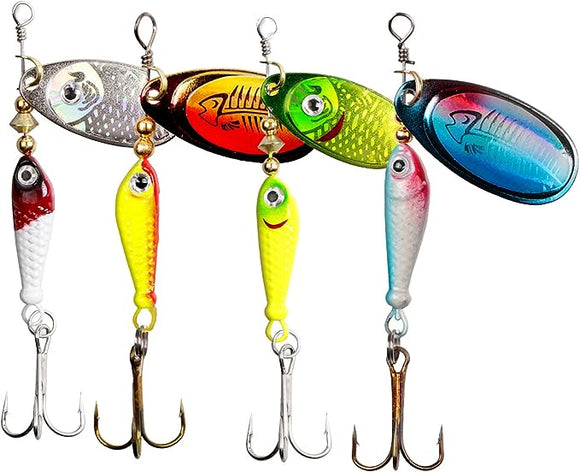 4pcs Fishing Lure Spinnerbait,Water Spinner-Bait Bass Fishing Lure,3D Bass Spinner Baits,Trout Salmon Hard Metal Spinnerbaits,Hard Metal Spinnerbaits Kit