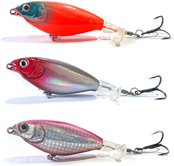 Topwater Fishing Lures,3PCS Fishing Lures for Bass,Plopper Fishing Lure with Floating Rotating Tail,JoyFishing Topwater Surface Crankbait Hard Lures Kit for Freshwater Saltwater