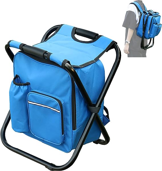 JoyFishing Backpack Chair,Folding Stool Backpack Insulated Cooler Bag,Portable Fishing Chair Stool,Backpack Cooler Chair,Outdoor Gear Camping Stool for Outdoor Events, Hiking (Blue)