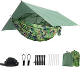 JoyFishing Camping Hammock with Net,Tree Straps and Removable Rain Fly Tarp,Lightweight Double Hammock,Portable Hammock Rainfly Set for Outdoor Hiking Backpacking,Travel (Camo)