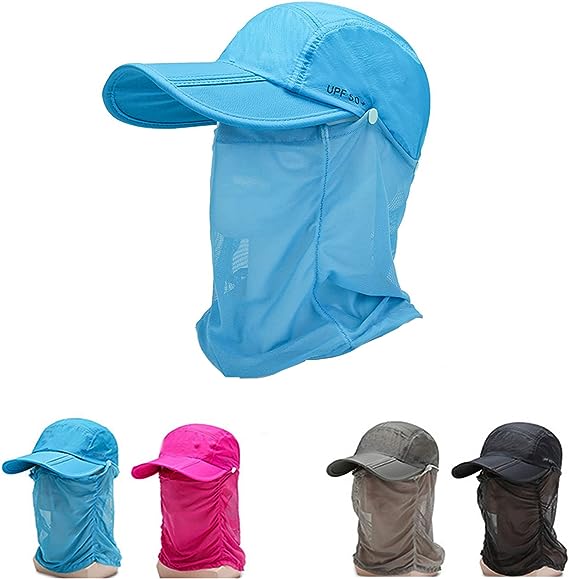 JoyFishing Fishing Hat for Women& Men, Sun Protection Baseball Cap Foldable Sun Hat with Face Cover & Neck Flap for Outdoor
