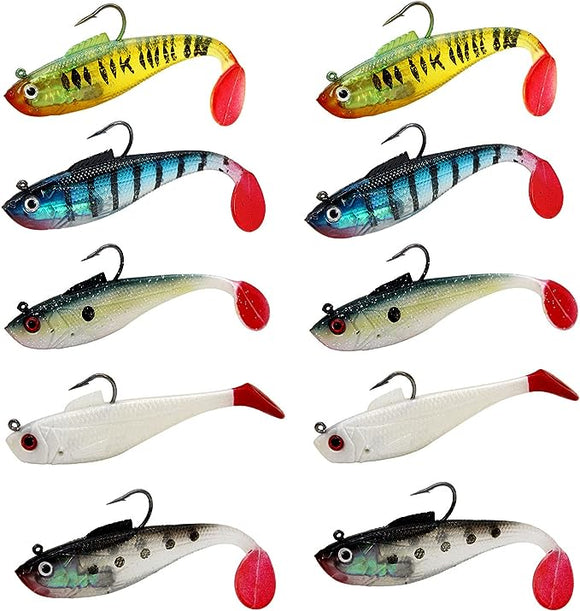 JoyFishing Paddle Tail Swimbait with jig Hook,Fishing Lures for Bass Trout Swimbaits,Soft Fishing Lures jig Heads,Slow Sinking Bait for Freshwater Saltwater