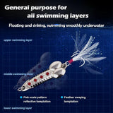 4PCS Fishing Spoons Hard Fishing Lures,Spoon Blade Swimbait with Feathers Fishing Hook,JoyFishing VIB Metal Sequin Spinning Lures,Sinking Spoons Micro Jigging Bait for Freshwater Fishing