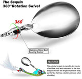 Spinner Spoon Blade Swimbait,Fishing Jigs Spoon Fishing Lures,JoyFishing Fishing Jigs Metal Fishing Spoons Lures,Sinking Jig Fish Baits,Treble Hooks with Feather Metal Sequins Bait