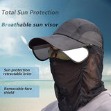 JoyFishing Sun Hat Retractable Wide Brim Fishing HatsUV Protection Caps with Face Cover Neck Flap for Outdoor Hat-Unisex