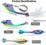Spinner Spoon Blade Swimbait,Fishing Jigs Spoon Fishing Lures,JoyFishing Fishing Jigs Metal Fishing Spoons Lures,Sinking Jig Fish Baits,Treble Hooks with Feather Metal Sequins Bait
