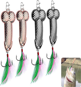 4PCS Fishing Lures Fishing Spoons,Special Shaped Hard Metal Sequin Fishing Jigs Baits,JoyFishing Spoof Gifts Wobble Feathers Fishing Hook for Freshwater Fishing Lovers