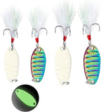 4PCS Fishing Spoons Hard Fishing Lures,Spoon Blade Swimbait with Feathers Fishing Hook,JoyFishing VIB Metal Sequin Spinning Lures,Sinking Spoons Micro Jigging Bait for Freshwater Fishing