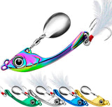 Spinner Spoon Blade Swimbait,Fishing Jigs Spoon Fishing Lures,JoyFishing Fishing Jigs Metal Fishing Spoons Lures,Sinking Jig Fish Baits,Treble Hooks with Feather Metal Sequins Bait