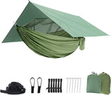 JoyFishing Camping Hammock with Net,Tree Straps and Removable Rain Fly Tarp,Lightweight Double Hammock,Portable Hammock Rainfly Set for Outdoor Hiking Backpacking,Travel (Camo)