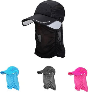 JoyFishing Sun Hat Retractable Wide Brim Fishing HatsUV Protection Caps with Face Cover Neck Flap for Outdoor Hat-Unisex
