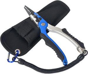 JoyFishing 7.3'' Fishing Pliers with Sheath & Lanyard,Aluminum Fishing Pliers Saltwater, Corrosion Resistance Fly Fishing Pliers with Split Ring,Saltwater Resistant Fishing Gear for Men