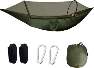 JoyFishing Lightweight Camping Hammock,Portable Hammock with Net,Pop-up Hanging Hammocks,Camping Accessories Single or Double Hammock for Outdoor Adventures,Tree Hammock (Green-A)