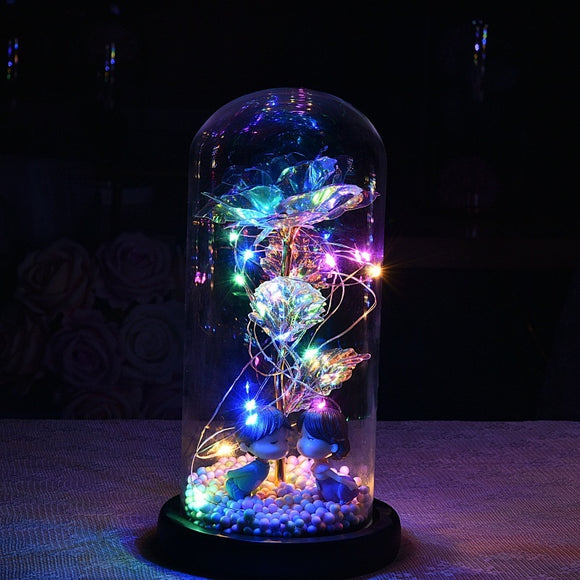 24K Gold Foil Flower With Fairy String Lights In Dome LED Enchanted Galaxy Rose Eternal For Valentine's Day Christmas Gift