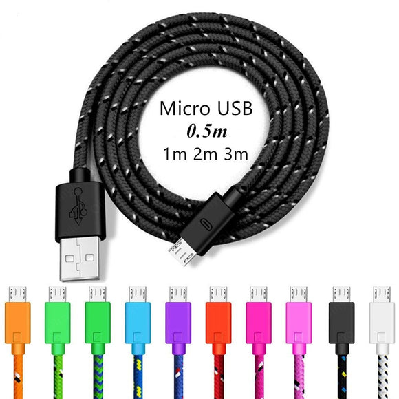 0.5/1m/2m/3m Braided Micro USB Cable Data Sync USB